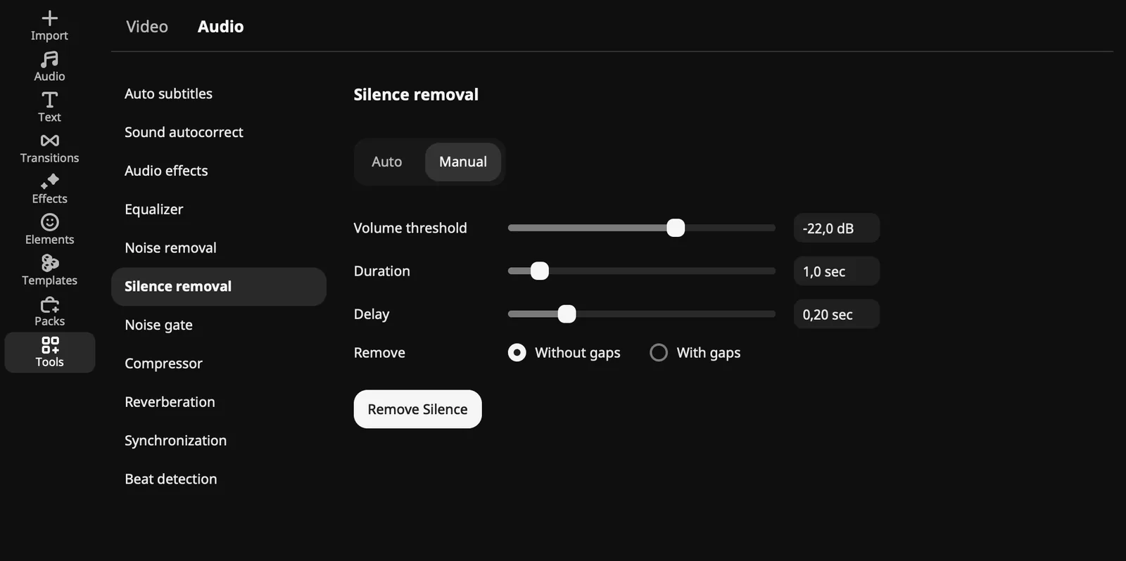 Movavi silence removal settings