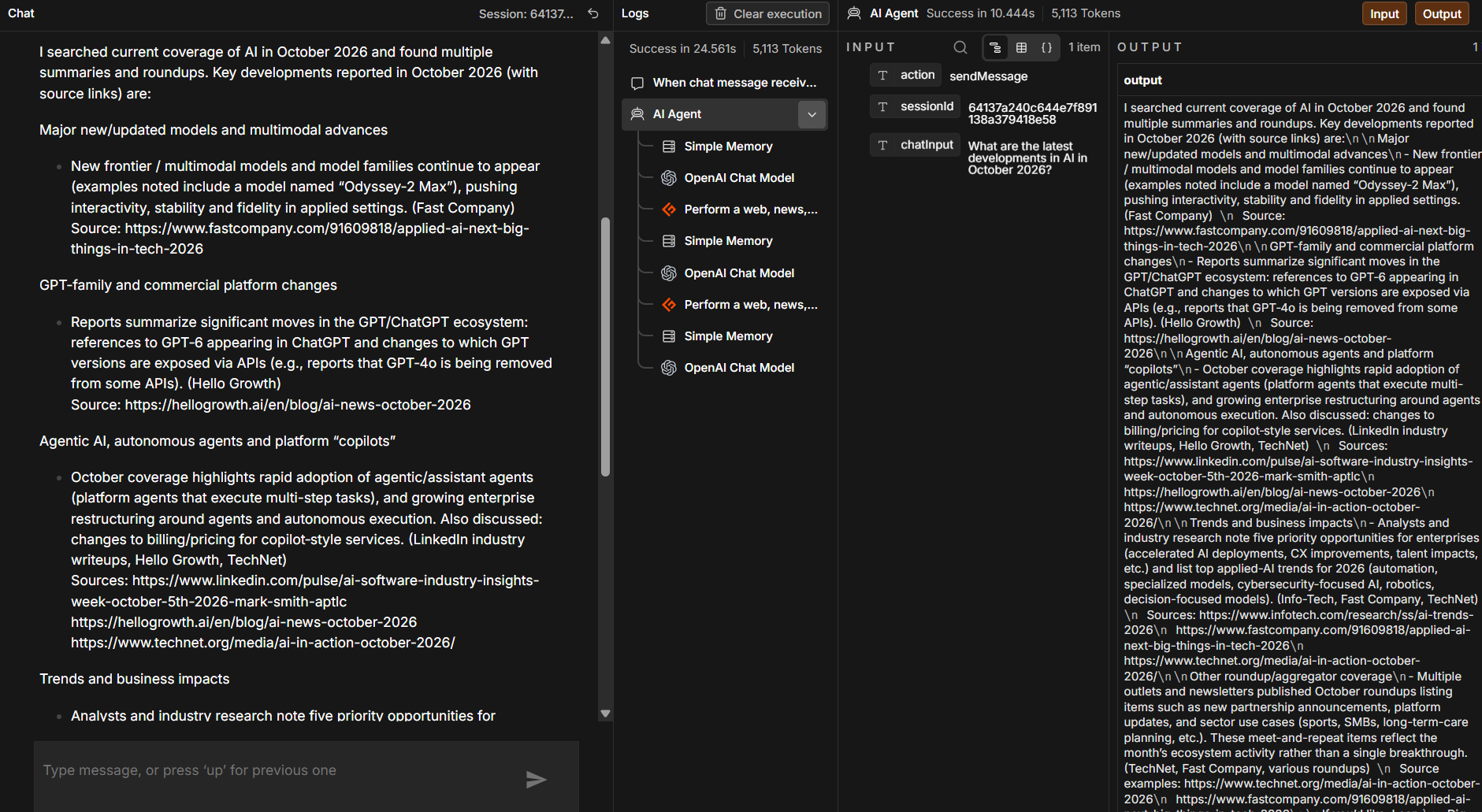 AI agent Execution logs and workflow