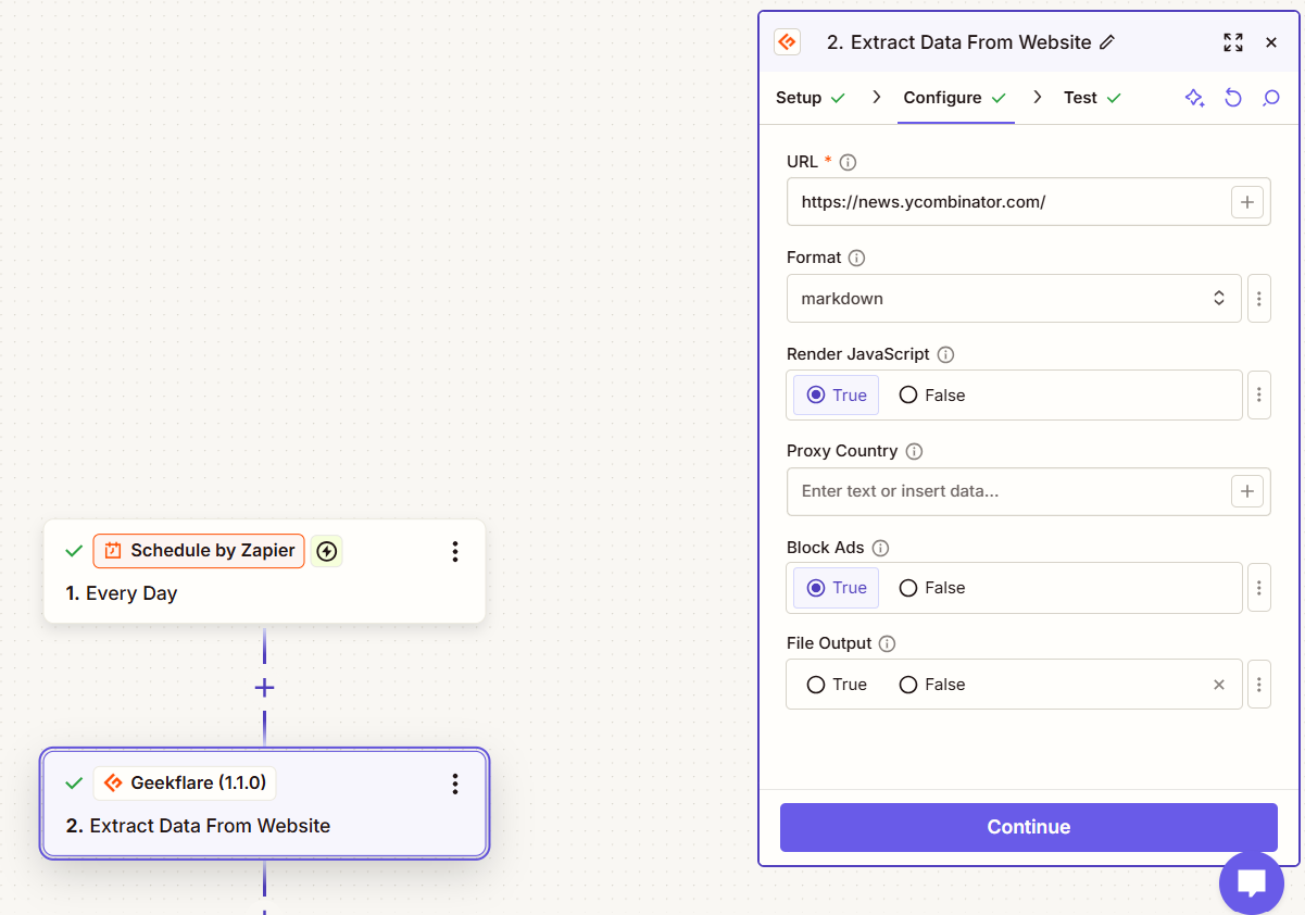 Configuring Scraper in Zapier