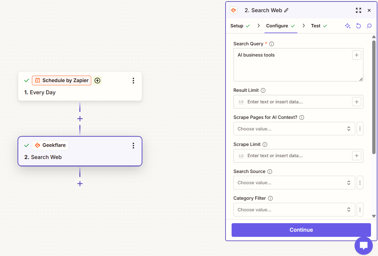 Configuring search in zapier