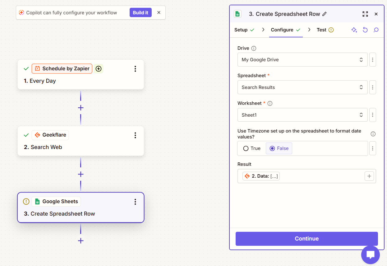 Configuring Sheet in Zapier
