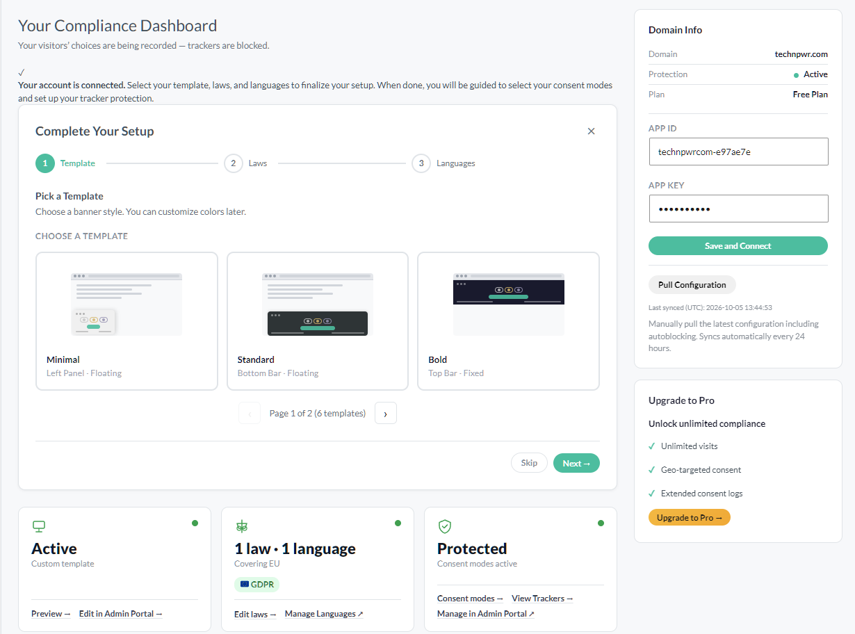 Cookie compliance dashboard