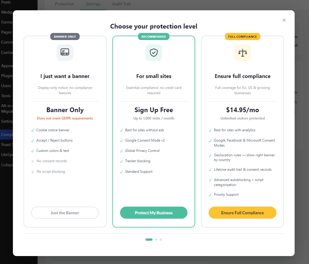 Cookie compliance pricing