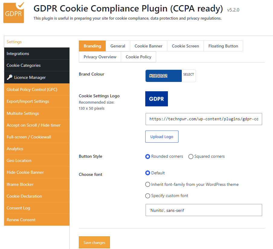 Gdpr cookie compliance settings