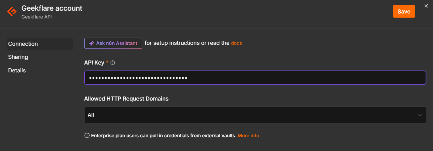 Geekflare API Key in n8n