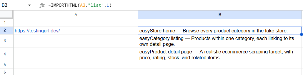 IMPORTHTML - List