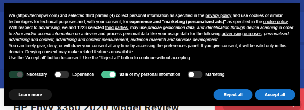 Iubenda popup cookie