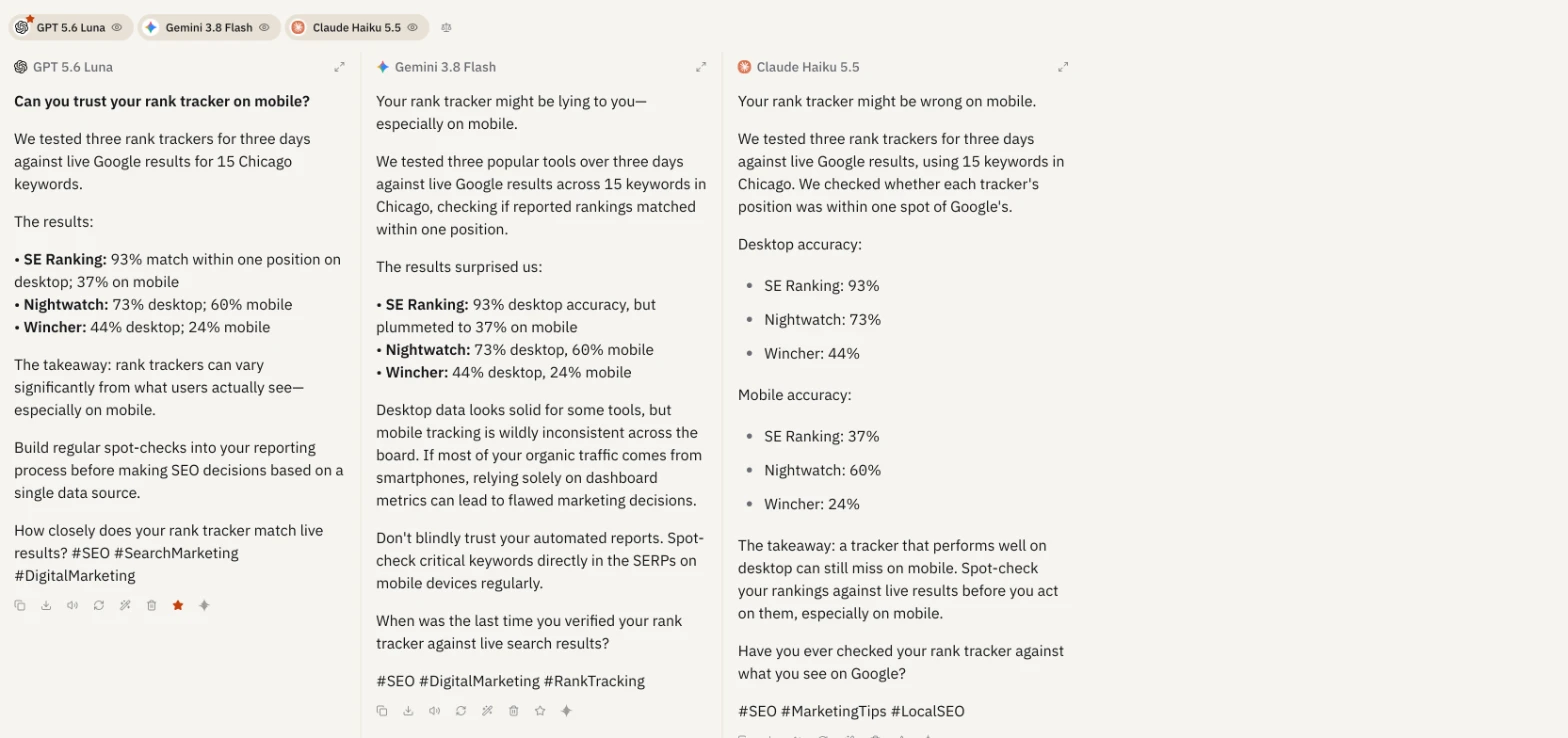 Sparkian multi-model LinkedIn test