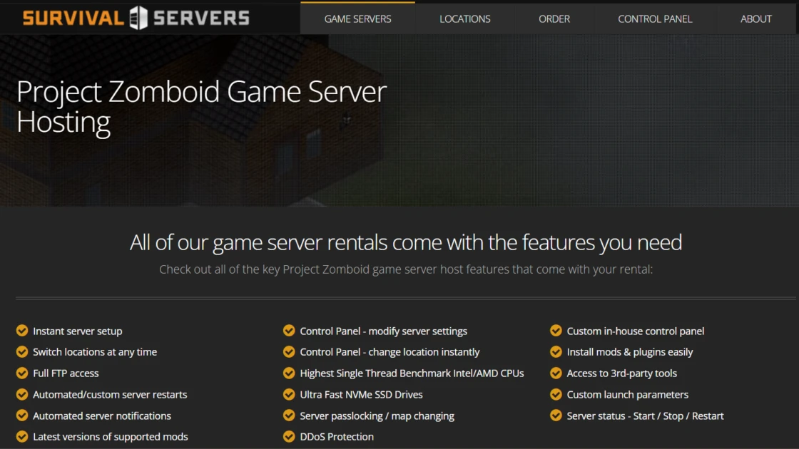 Survival Servers Project Zomboid hosting features