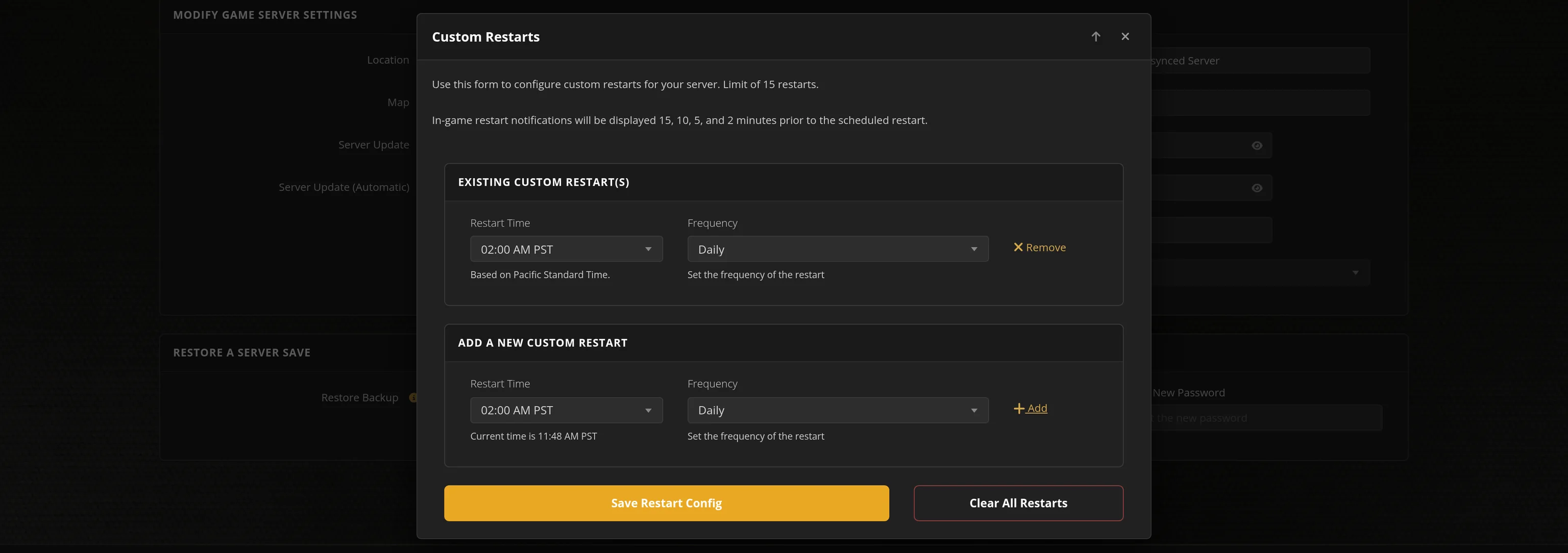 Survival servers restarts