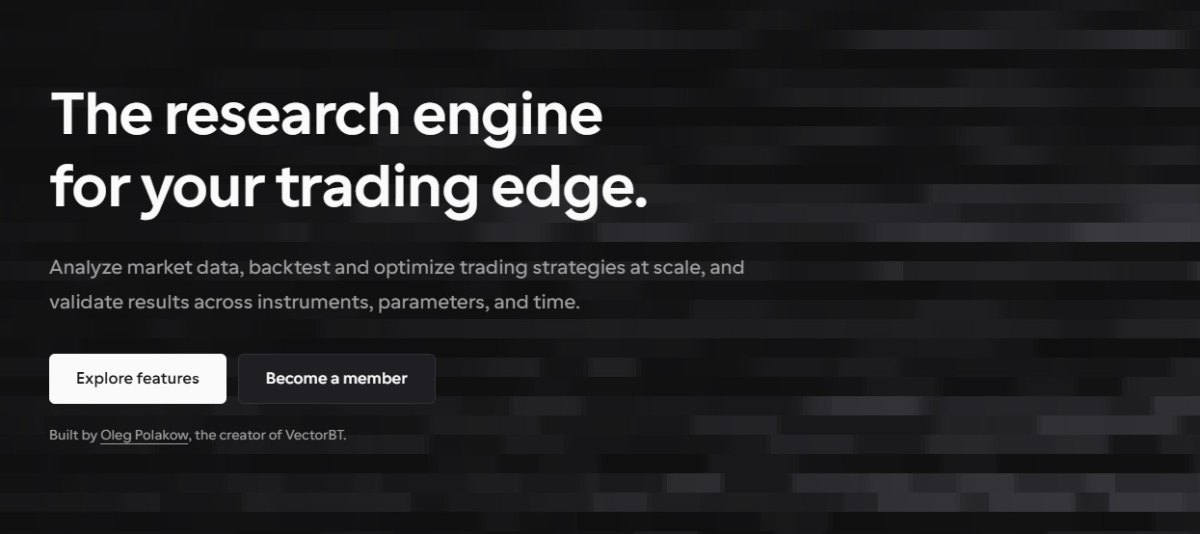 vectorbt PRO homepage banner: a Python research engine for backtesting and optimizing trading strategies at scale