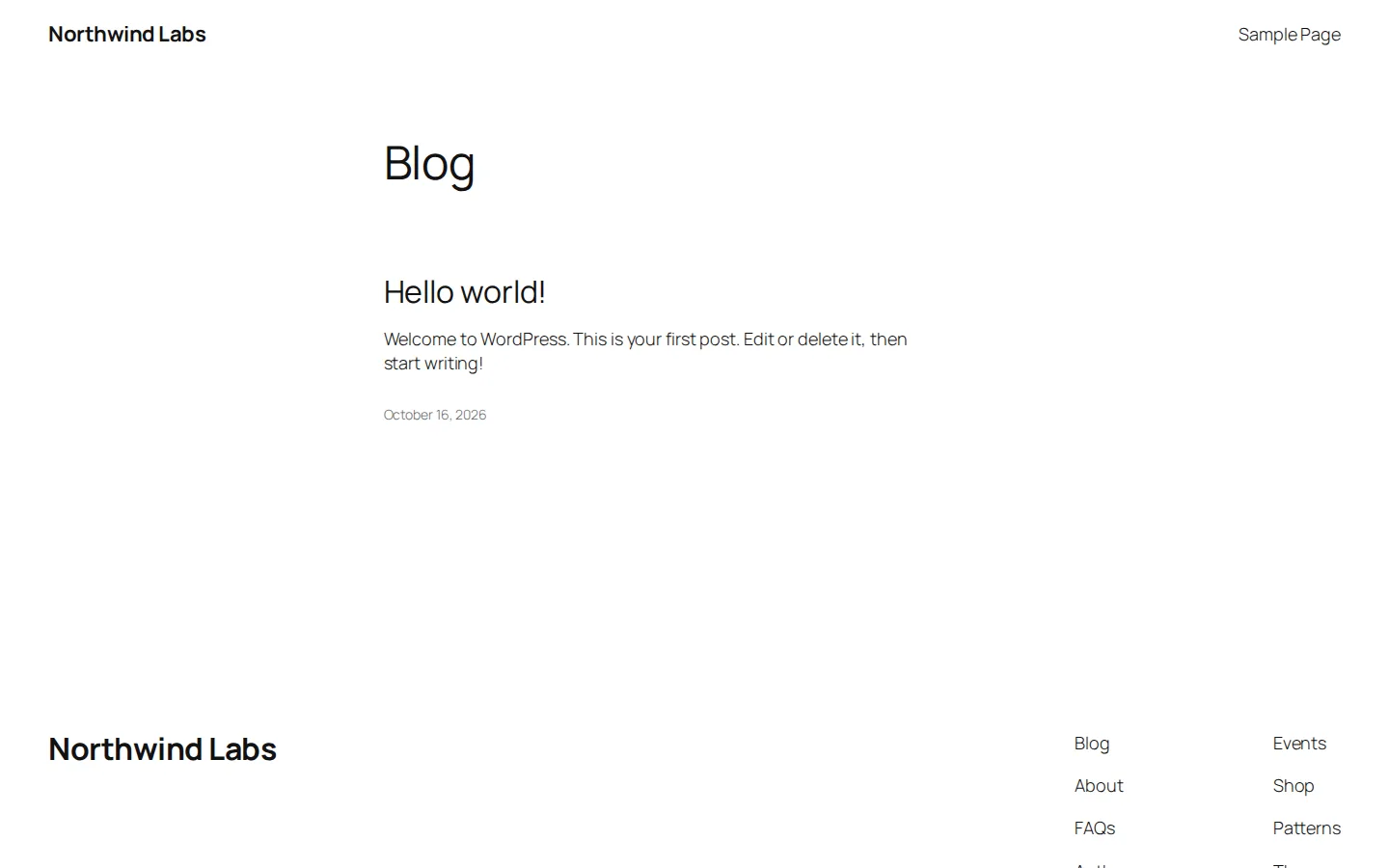 A fresh WordPress 7.1.3 site with the default theme