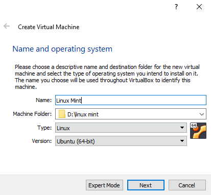 Create New VirtualBox