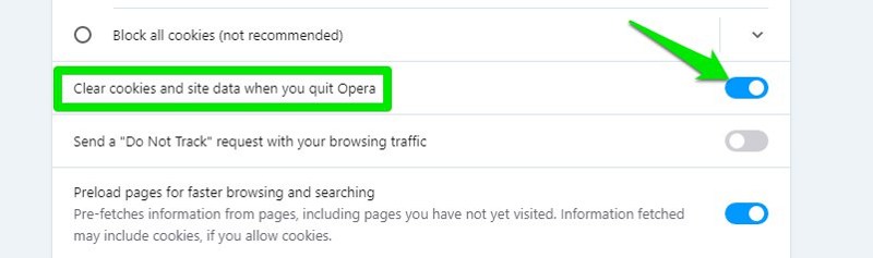 automatically clear Opera cookies