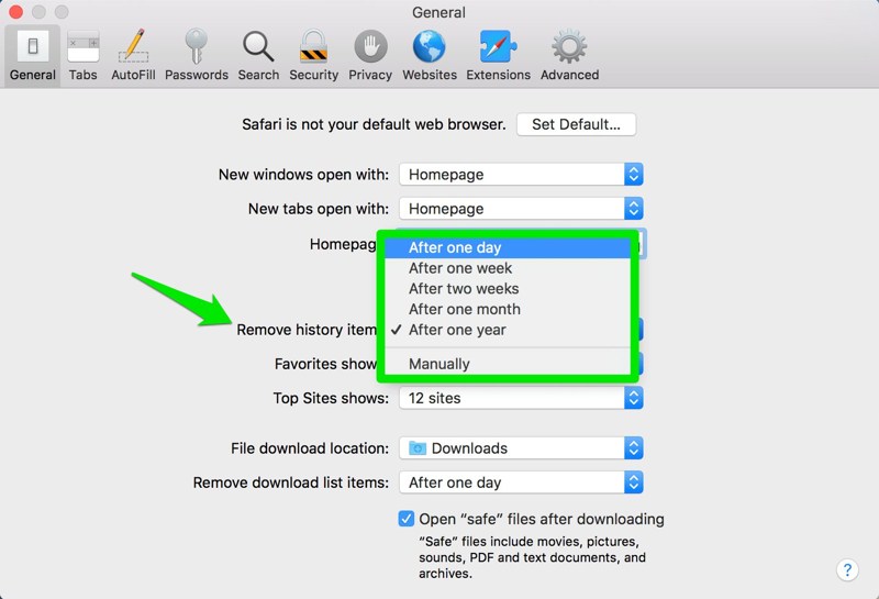  automaticky smazat data Safari