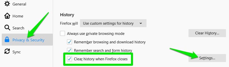 Clear history when firefox closes