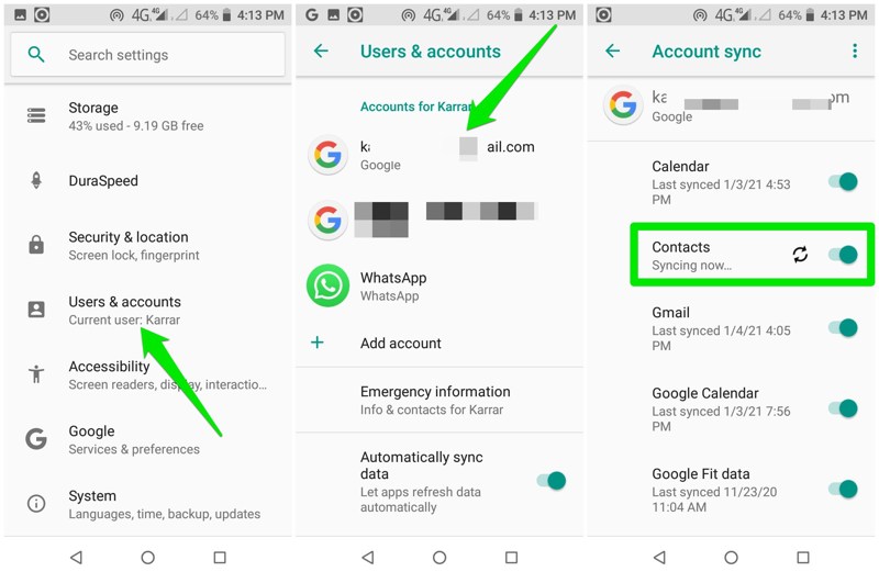 Google Account contacts sync