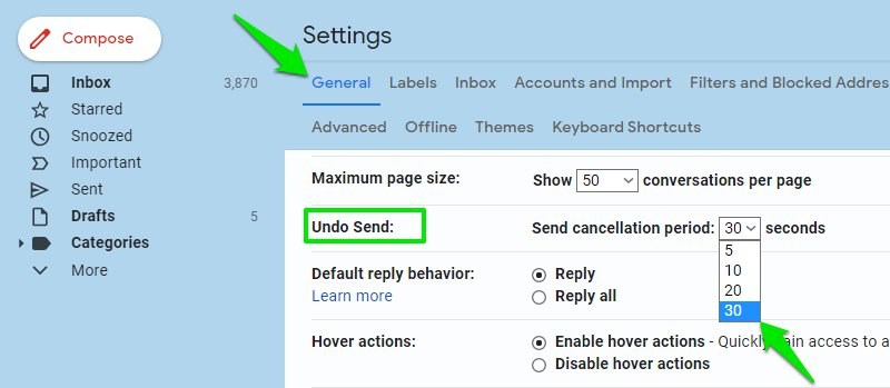 Undo send in Gmail