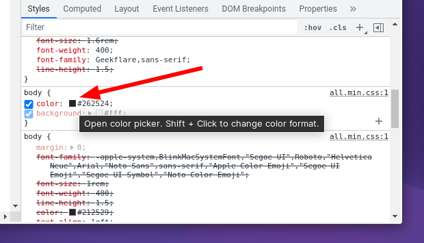 Chrome DevTools: Color Picker