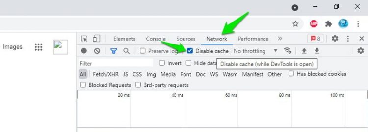 disable cache safari developer tools