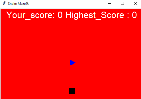 The snake and food display with the player's initial and highest score.