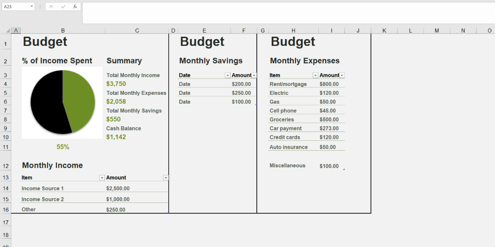 household budget worksheet excel template