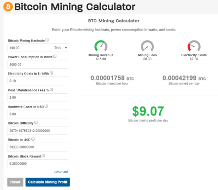 crypto mining cost calculator