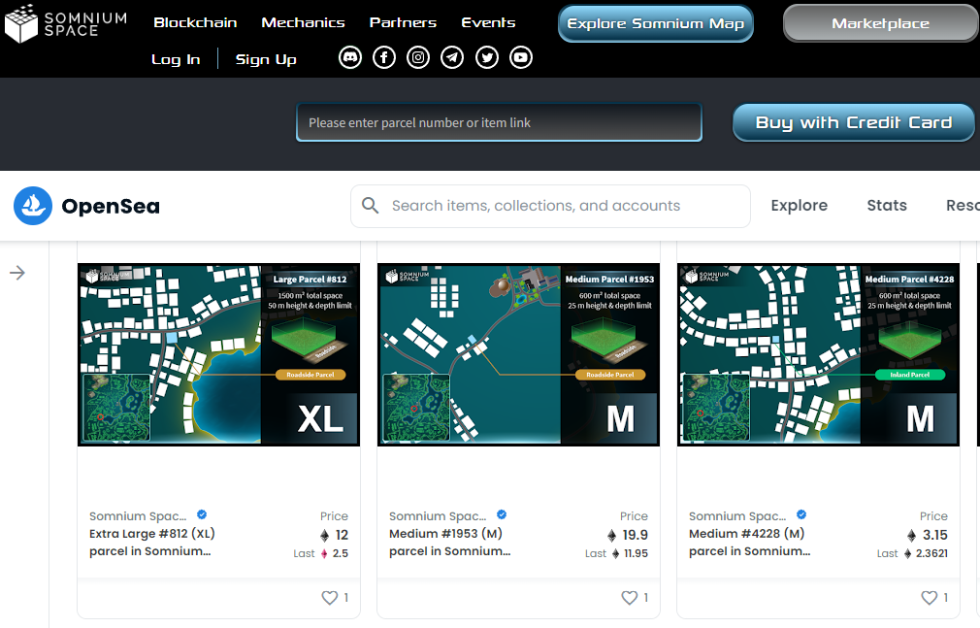 somnium space land parcel purchase