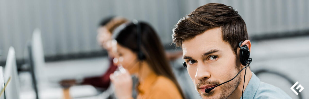 A visual of customer service agents working in a call center