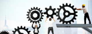 An illustration of business process management using cogwheels
