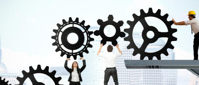 An illustration of business process management using cogwheels