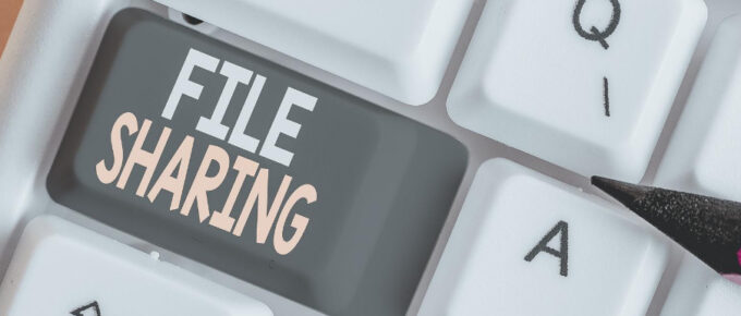 An illustration showing file sharing button on a keyboard