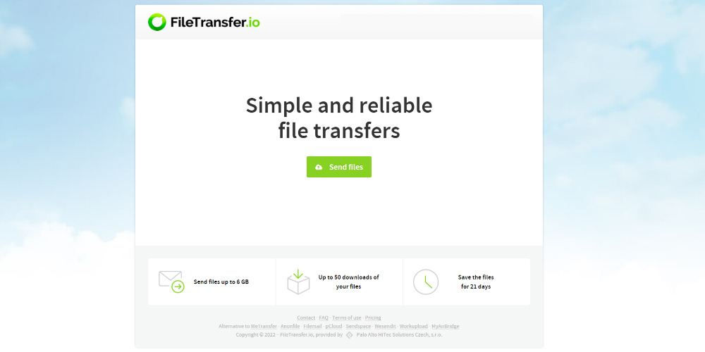 يعد Filetransfer.io أحد أفضل بدائل WeTransfer