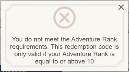 genshin code not redeemed due to adventure rank restriction