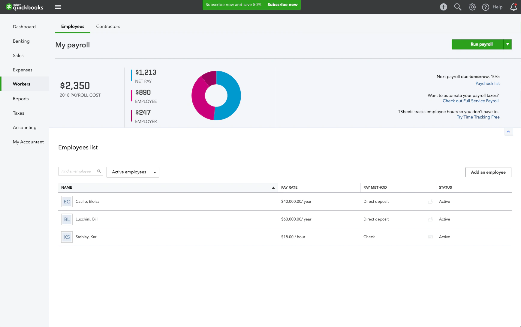 Quickbooks-Gehaltsabrechnung