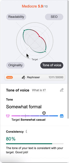 Semrush SEO Writing Assistant tool The Tone of Voice