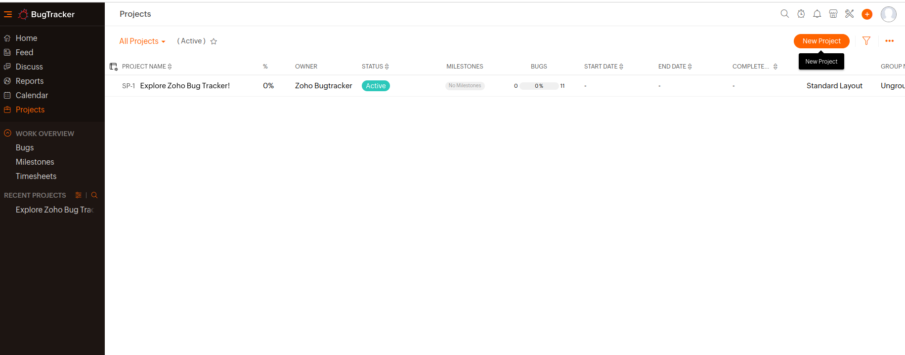 Zoho BugTracker New Project