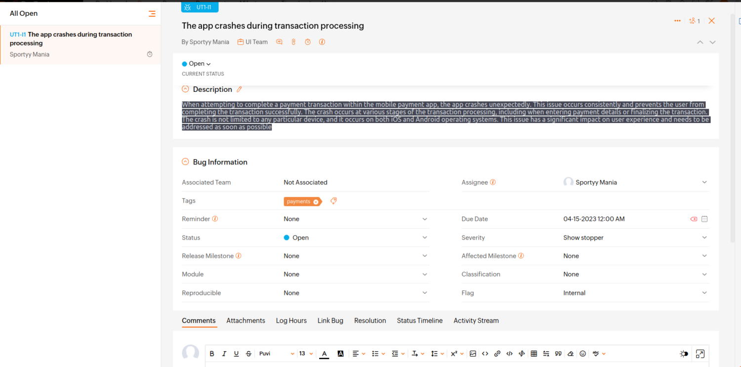 Zoho BugTracker Publish Bug