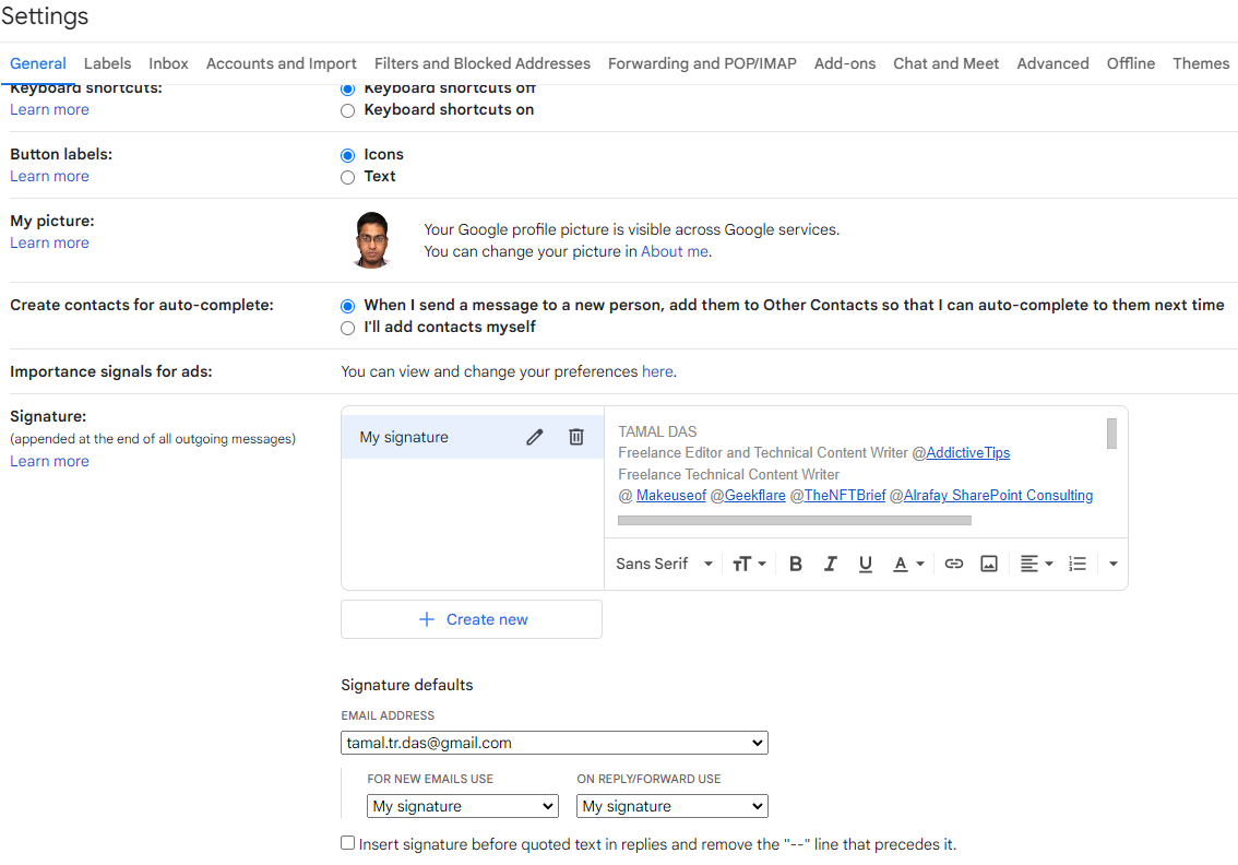 Email signature in Gmail