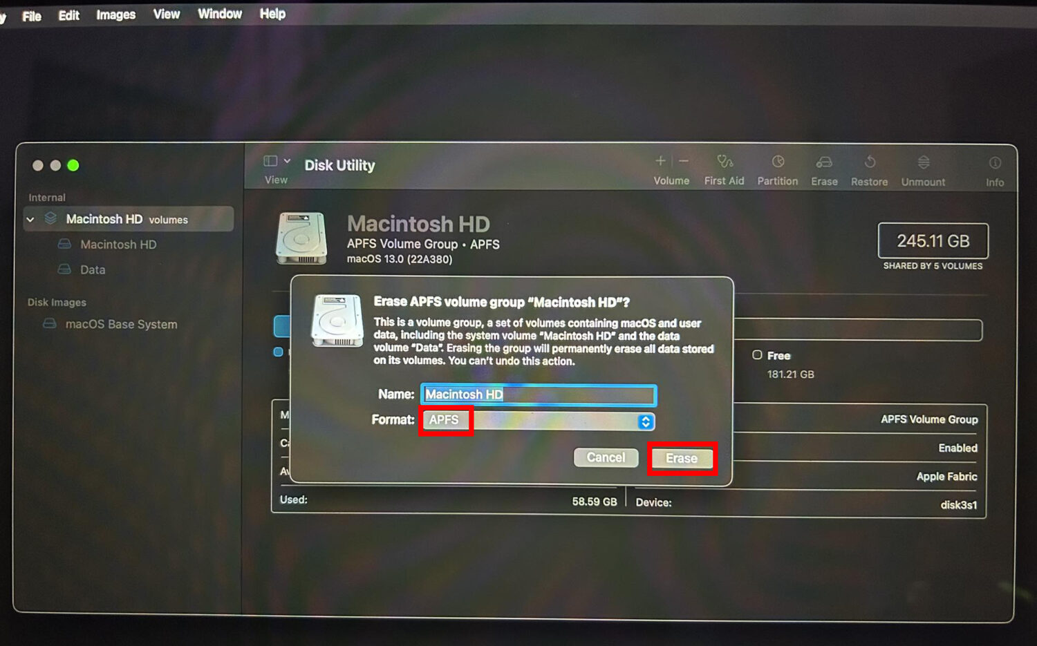 Erase Disk to fix Error Occurred While Preparing the Installation