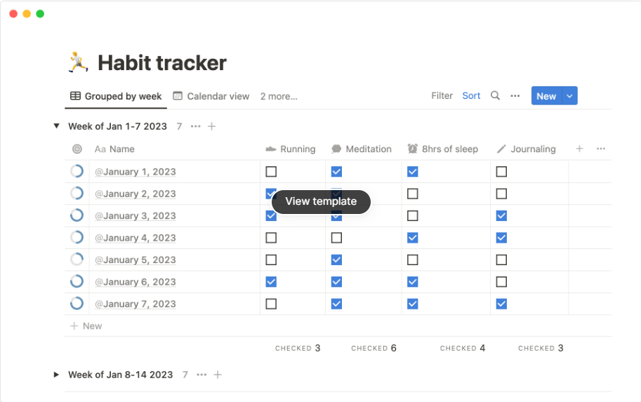 Notion's habit tracker