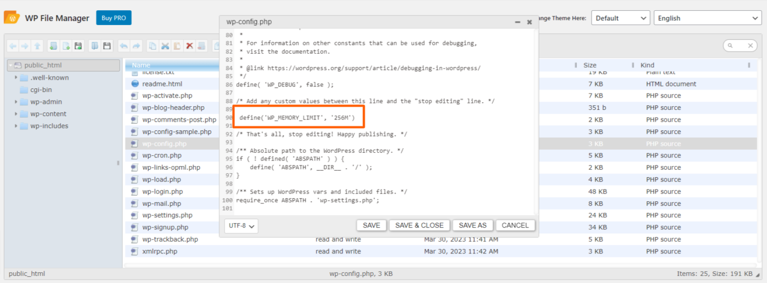 WP-File-Manager Memory Limit setting