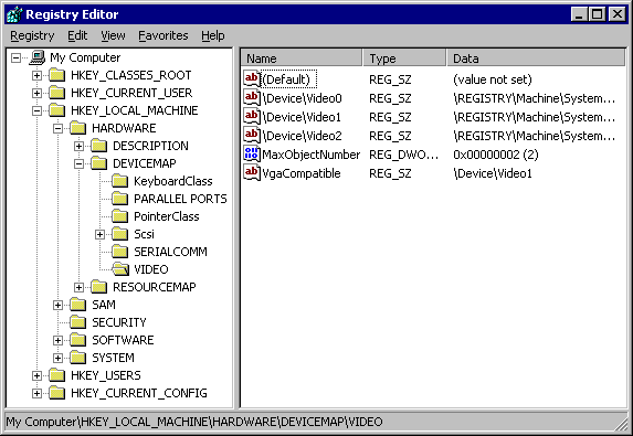 Windows registry editor