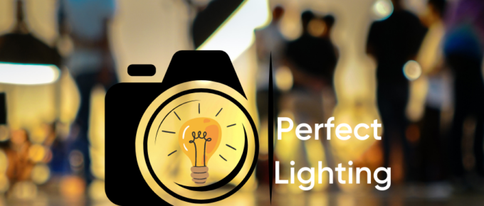 A clock with the words perfect lighting on it.
