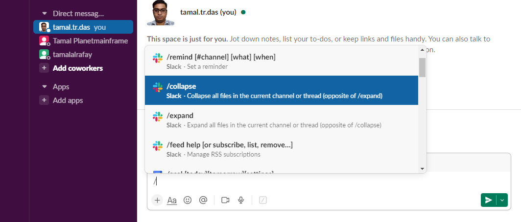 Slash commands on slack