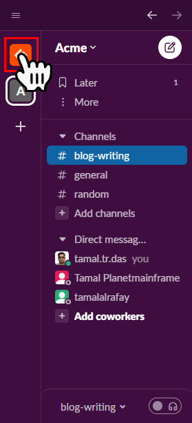 Switching workspace on Slack (Slack vs. Teams) 