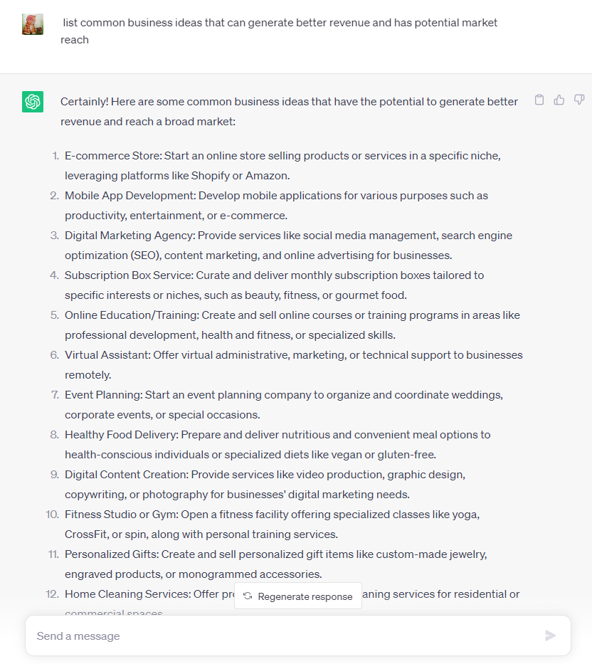 Common Business Ideas by AI ChatGPT