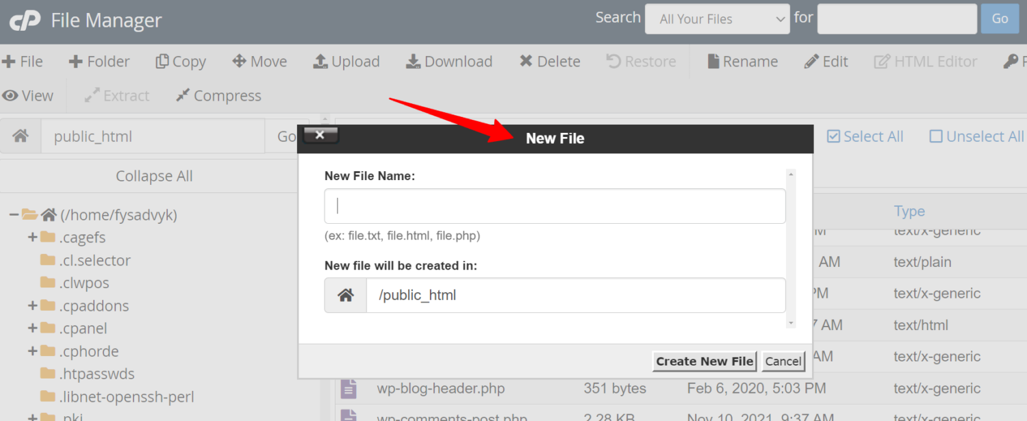 File Creation Process in cPanel