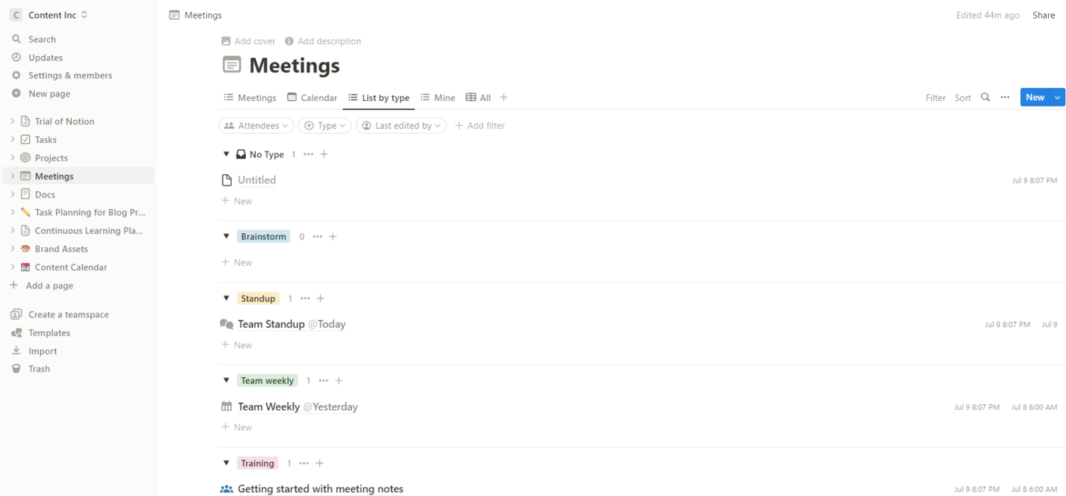 Notion Meetings Pages