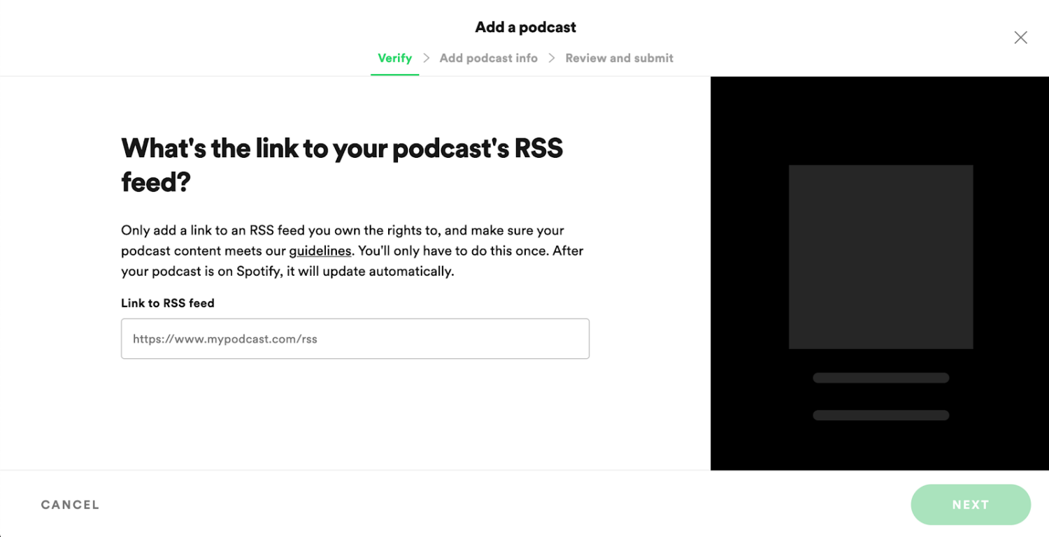 spotify rss link submit